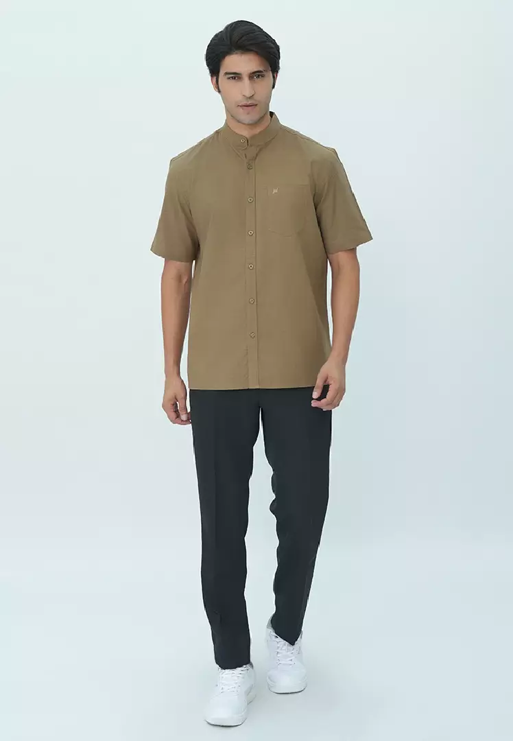 Johnwin - Baju Koko Muslim Pria - Single Pocket - Motif Polos - Lengan Pendek - FSH.652.S606 -  Free keychain