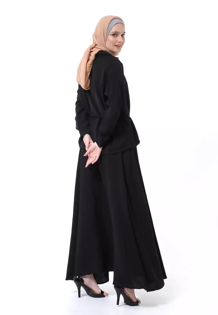 Biora Set Muslimah Atasan Bawahan Wanita Motif Polos High Quality Premium - Hitam