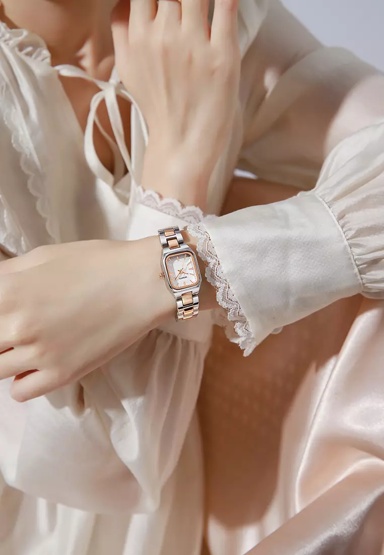 Jam Tangan Wanita Original Korea Fashion Anti Air Tali Stainless Steel Jam Tangan Cewek gold white