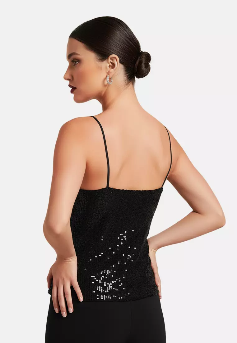 Black Sequin Sleeveless Top