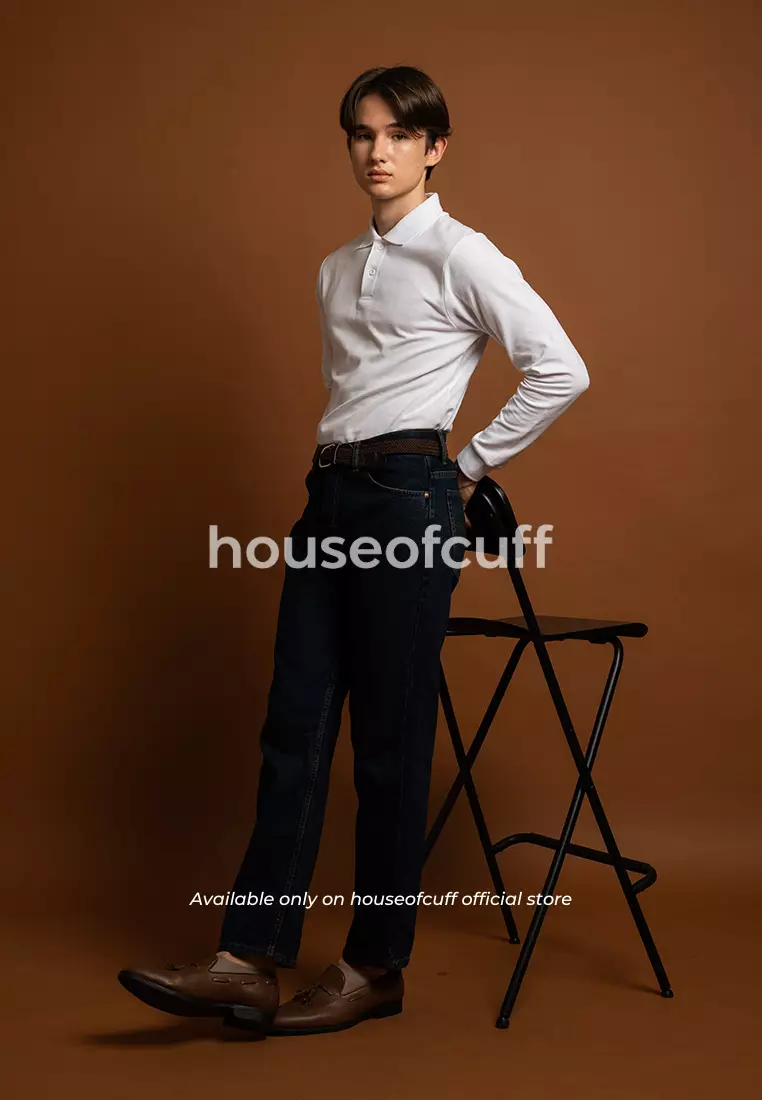 Houseofcuff polo shirt kaos kerah polo lengan panjang slim fit Putih