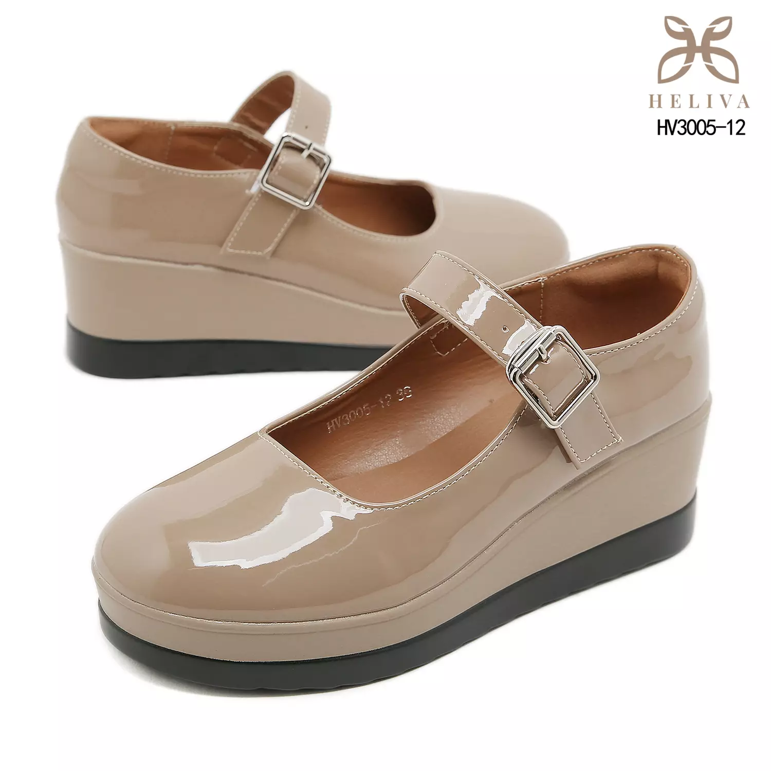 Heliva Mikha Glossy Strap Wedges with Feminine Charm Heel 5.5cm HV3005-12