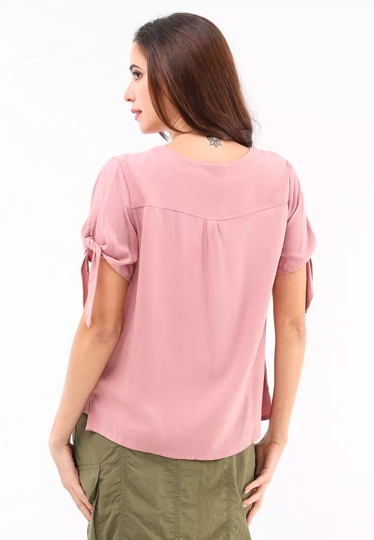 Woven Plain S.Twill Rayon Short Sleeve Blouse