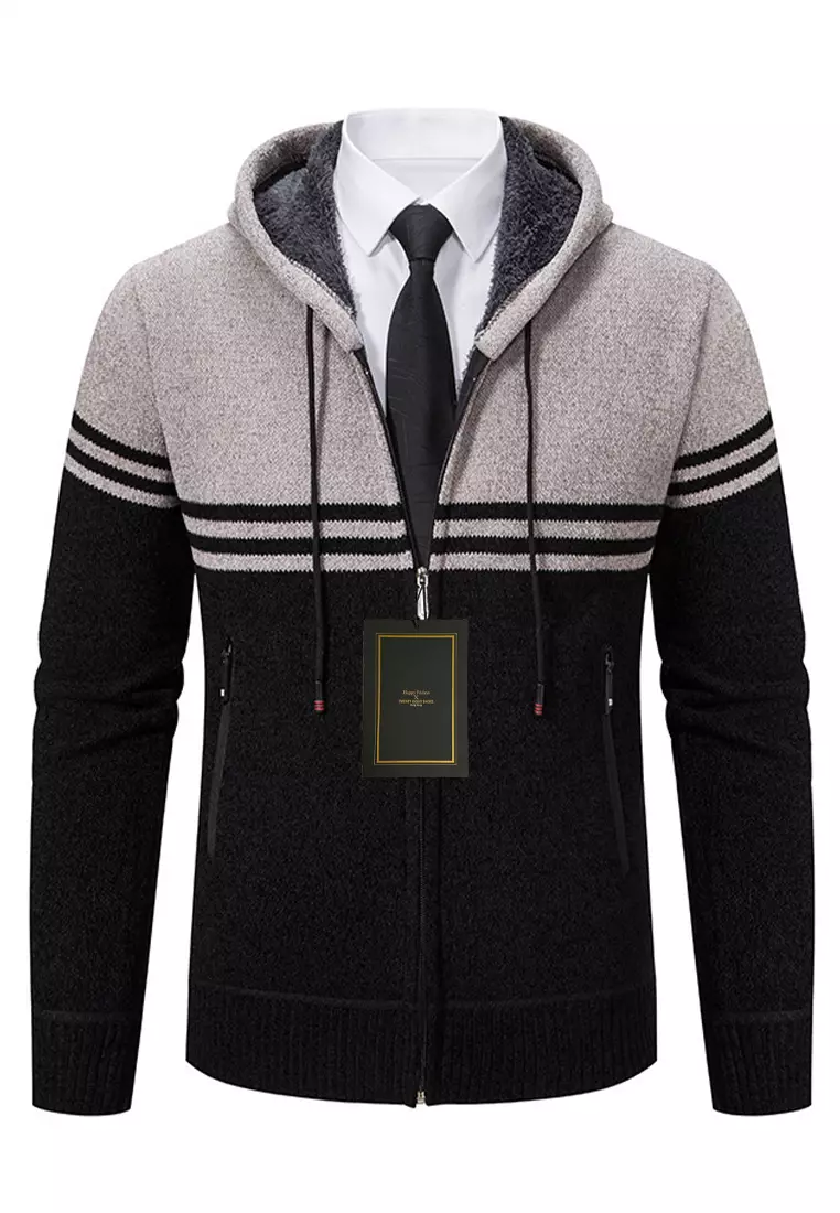 Mens knitted sale hooded jacket