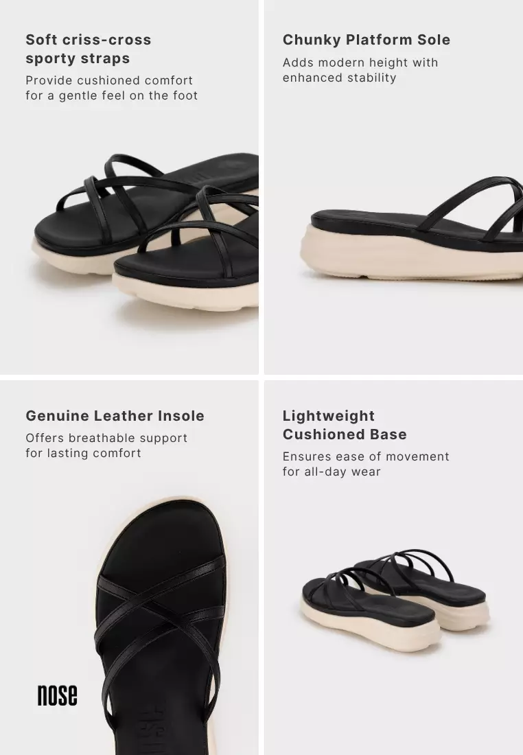 LEATHER CHUNKY SPORTY STRAP PLATFORM SLIDE