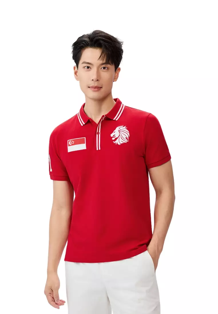 Giordano Men NDP 2026 Collection Slim Fit Cotton Lycra Embroidery Polo T-Shirt (Singapore National Day Parade)