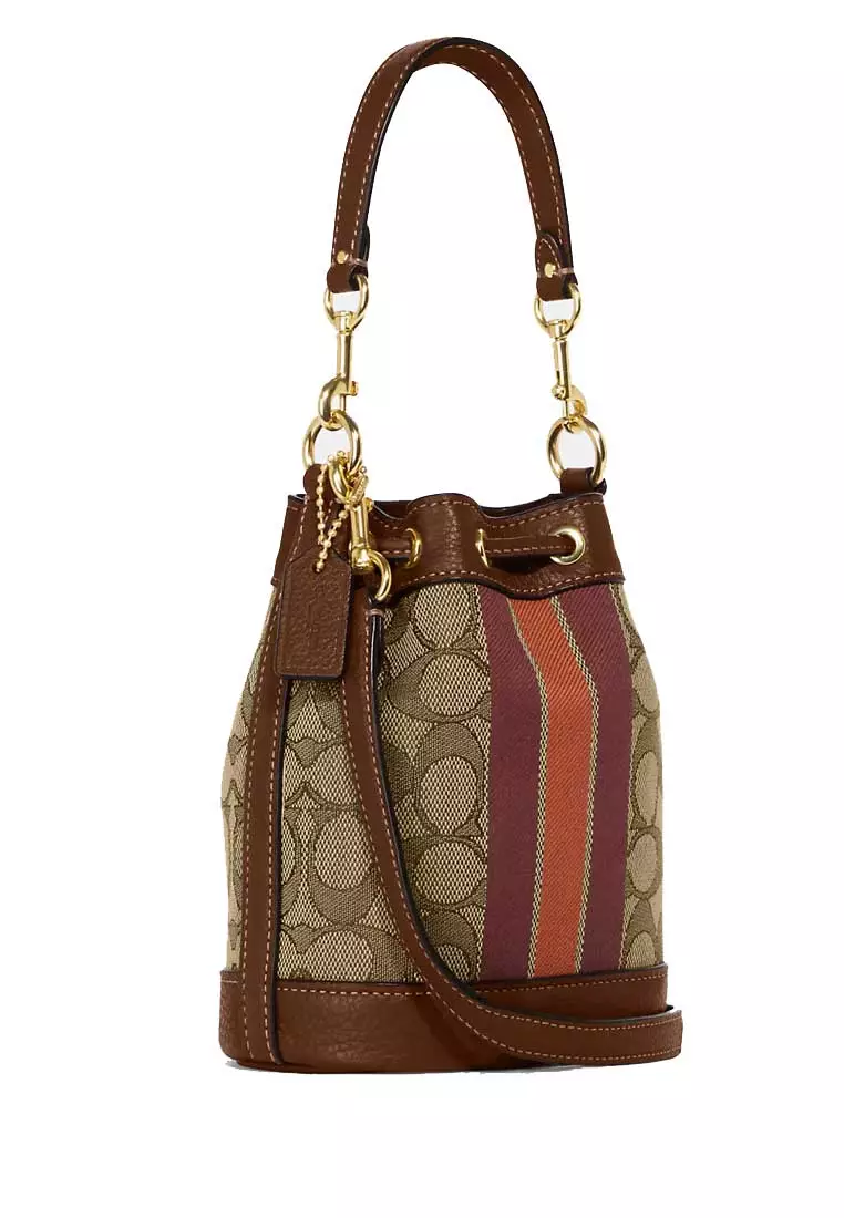 COACH Mini Dempsey Bucket Bag In Signature Jacquard With Stripe And Coach Patch