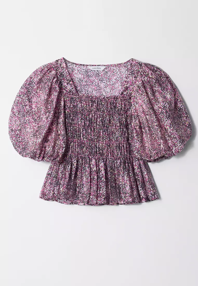 Smocked Puff-Sleeve Blouse