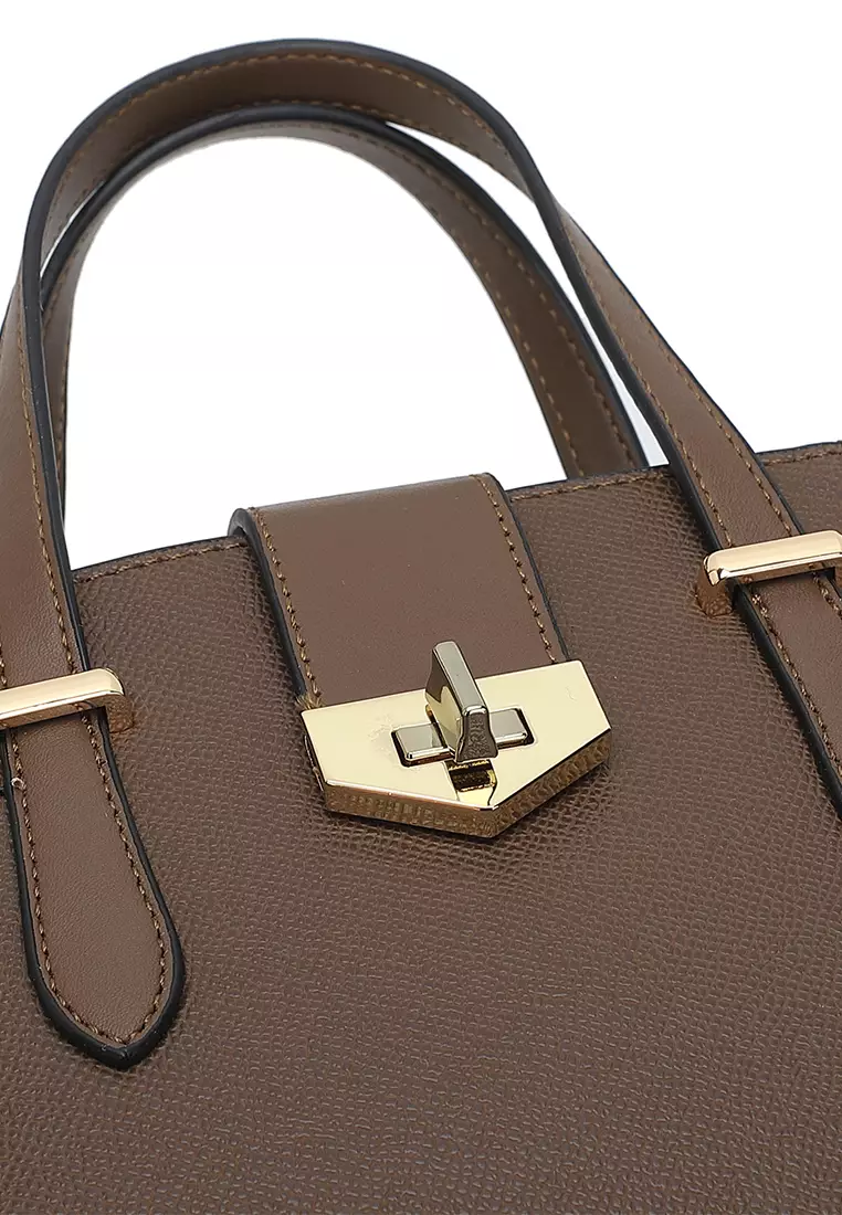 Women's Twist Lock Top Handle Bag / Sling Bag / Crossbody Bag (手拿袋 / 斜孭袋) - 棕色