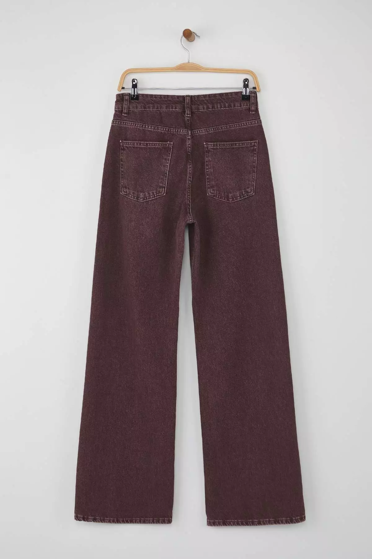 Burgundy High Waist Vintage Wash Custom Color Denim Wide Leg Jeans