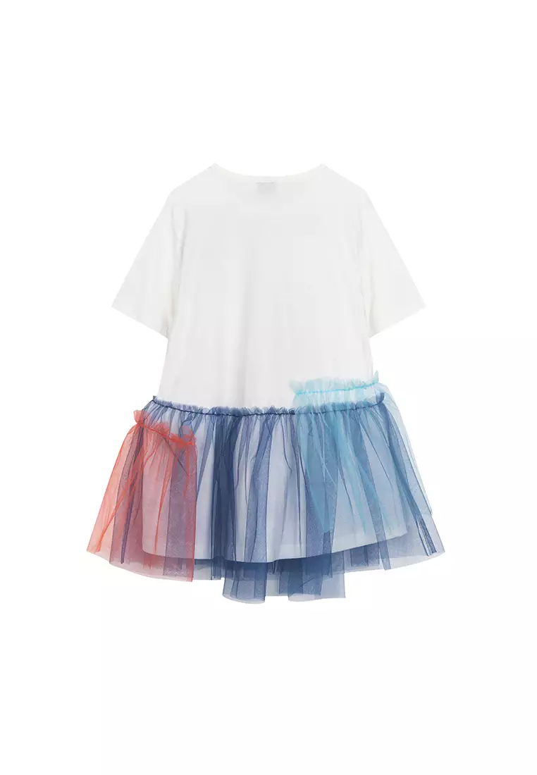 Short Sleeve Dress With Multicolour Print And Flares