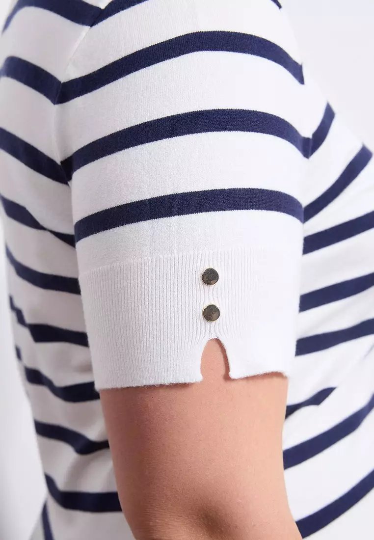 Wardrobe Essentials Ecru Striped Basic Knitwear Blouse Tbbss26Af00033
