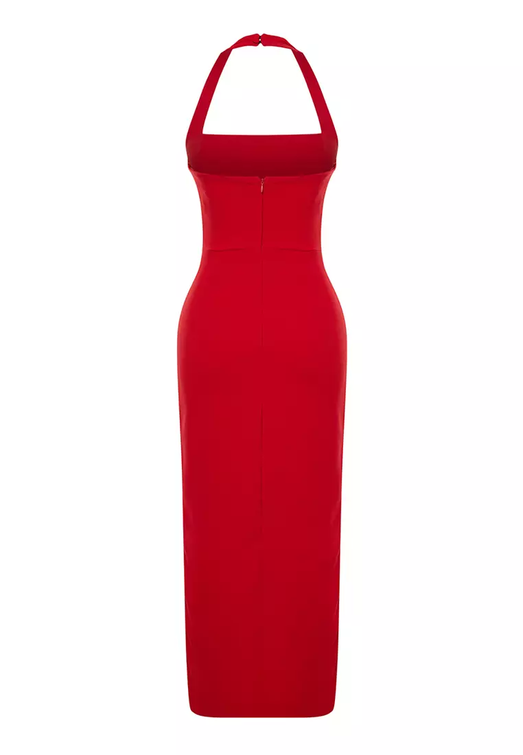 Halter Slit Midi Dress
