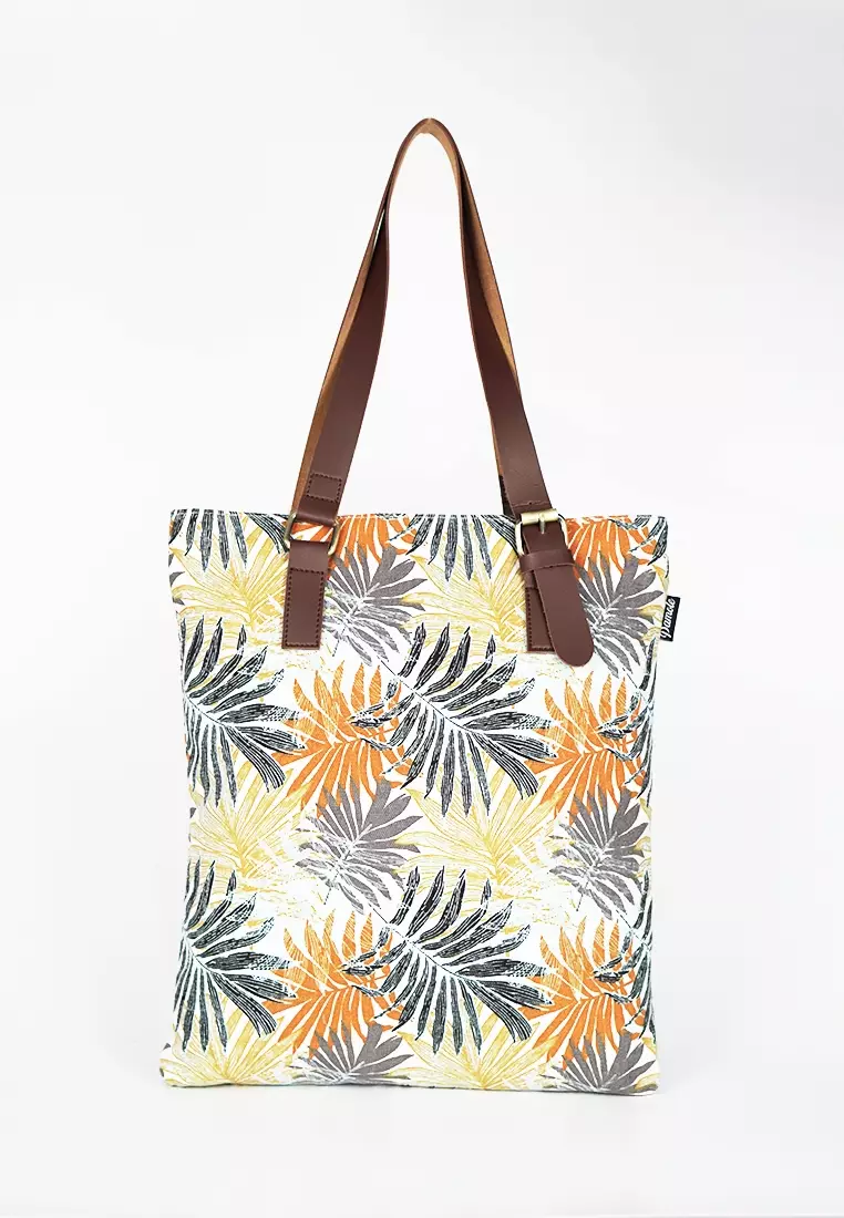 Jual Pamole Tas Tote Bag Wanita Bahan Kanvas Motif - Navy Leaf Original  2023