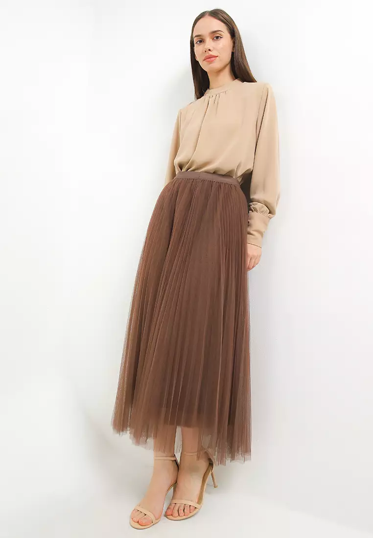 Pleated Tulle Maxi Skirt