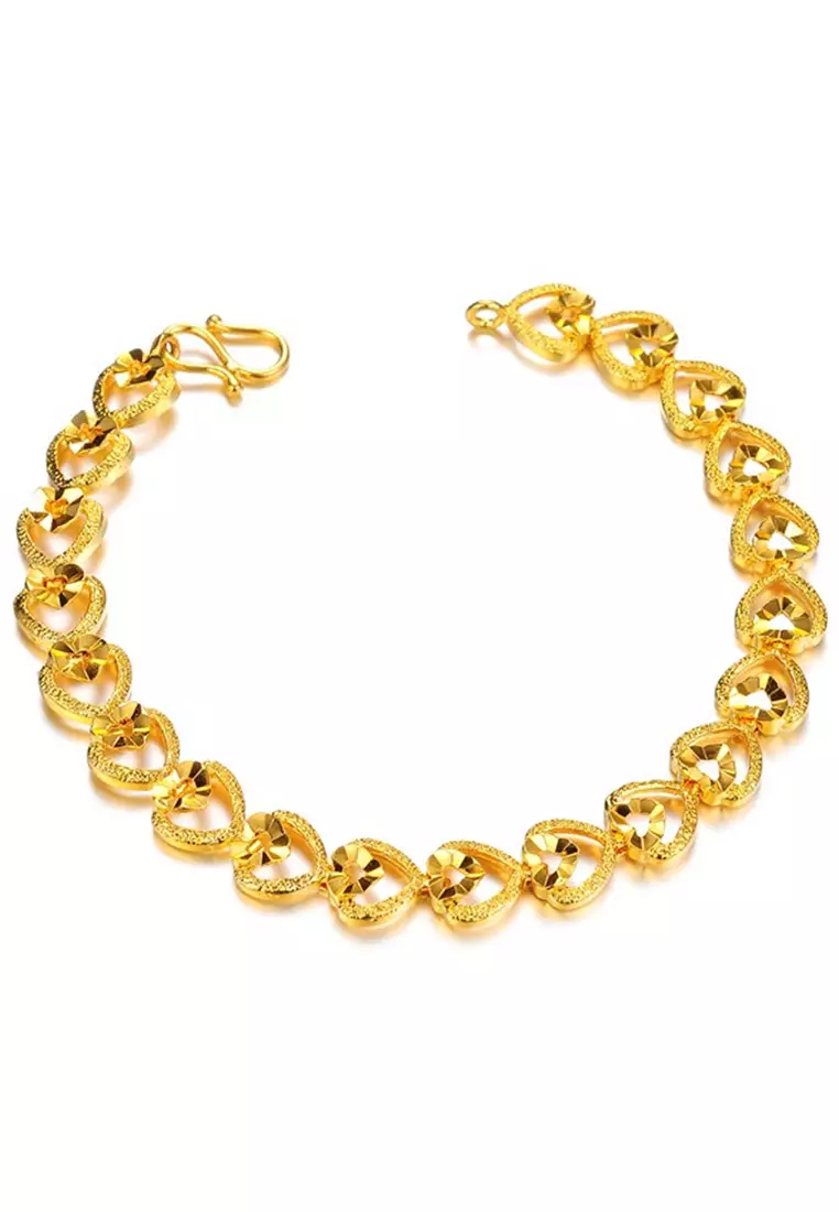 YOUNIQ Double Heart 24K Gold Plated Bangle Bracelet