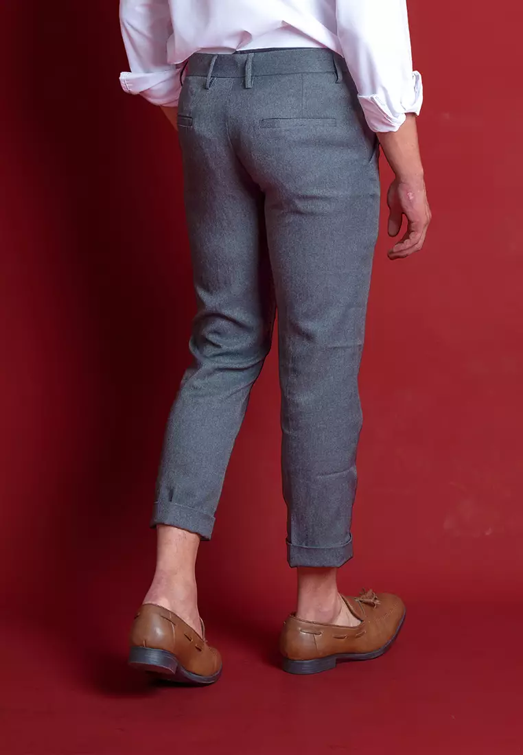 Celana Ankle / Cropped Pants Slimfit kerja Sirwal Abu muda