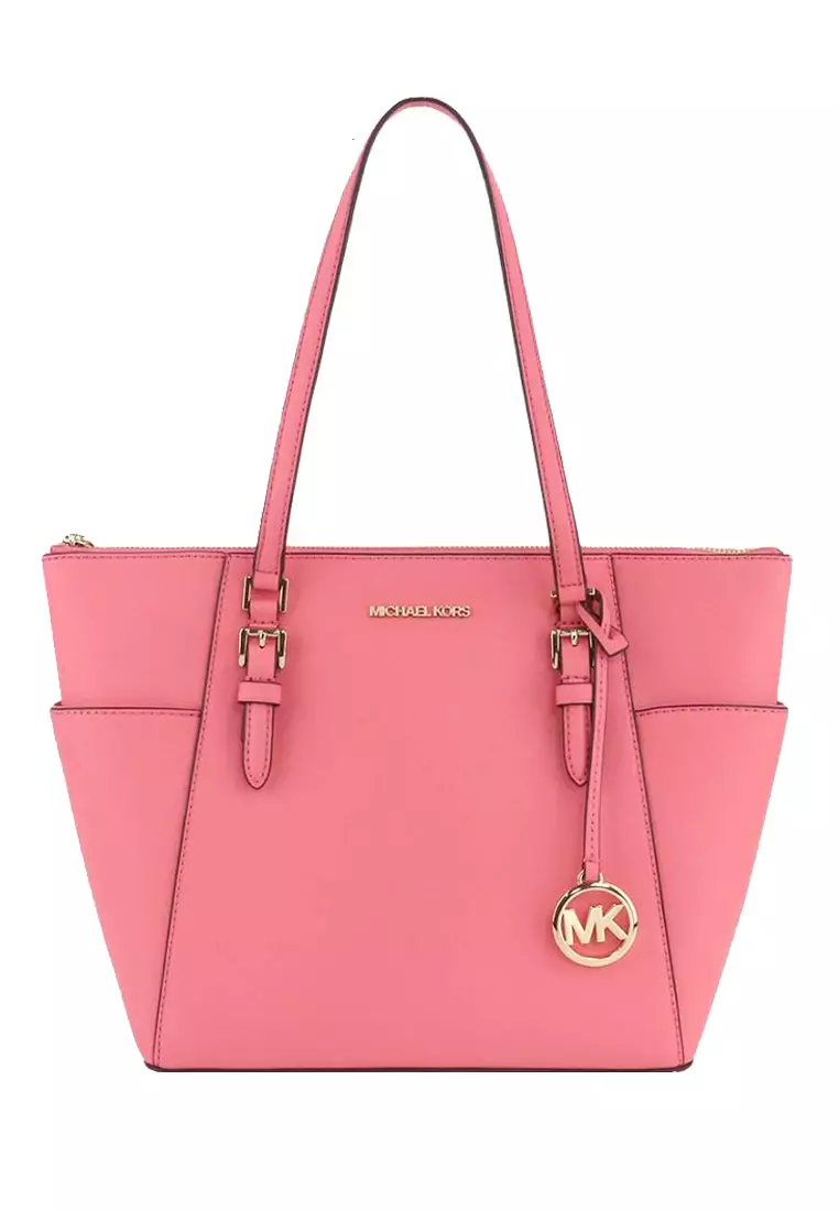 Michael Kors Charlotte Large Saffiano Leather Top-zip Tote Bag In Pink