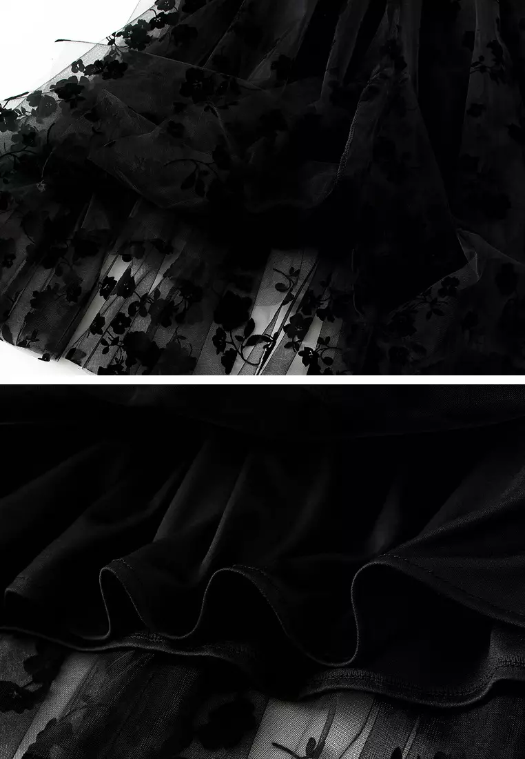 Patchwork Flocked Tulle A-line Skirt AF5215