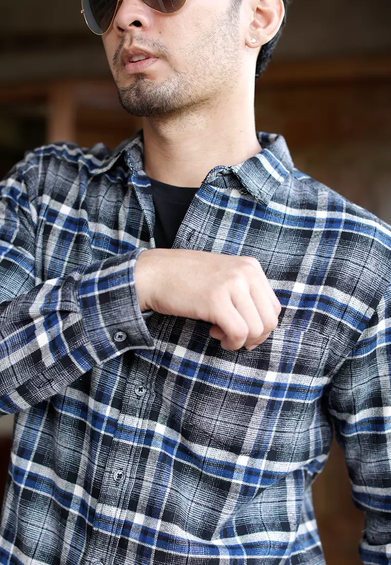 OXCON Extra Comfort Authentic Flannel Shirt Black Blue