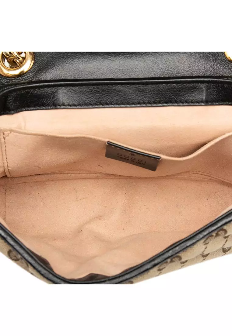 Pre-Loved Gucci Small Gg Marmont Matelasse Diagonal Gg Canvas And Leather Shoulder Bag