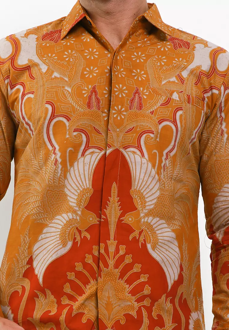 Swanggeni Oranye Kemeja Batik Pria Premium Slimfit Modern Lengan Panjang