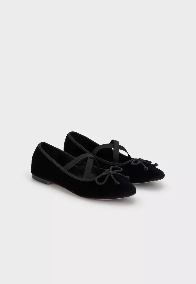 VELVET CRISS-CROSS STRAP BALLET FLAT