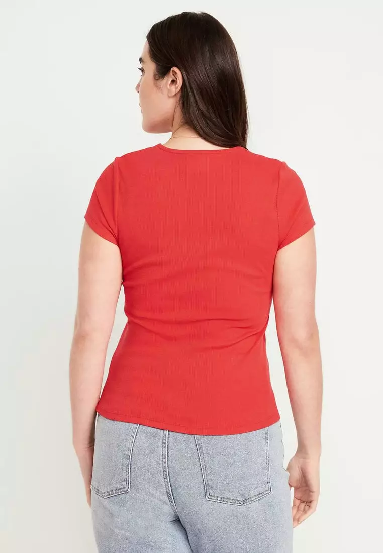 Ribbed Square-Neck T-Shirt