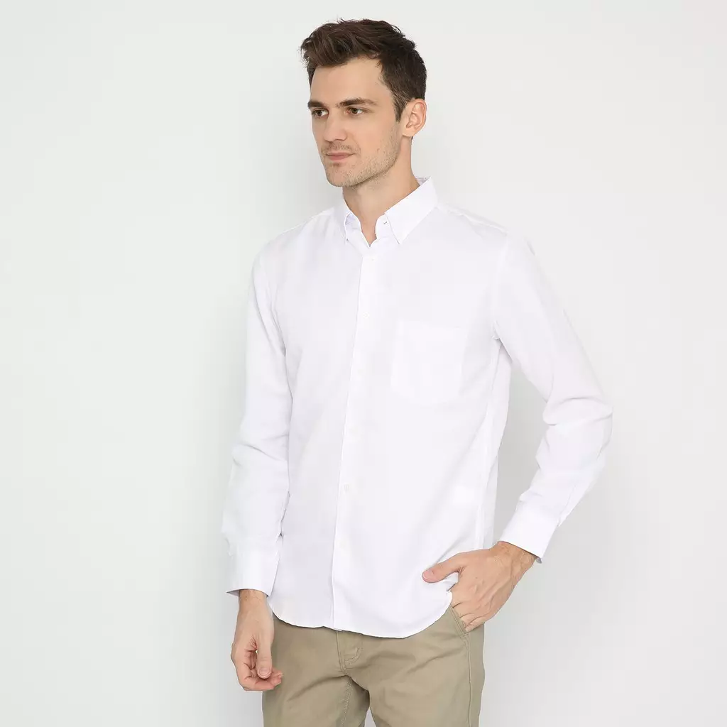 Platini Kemeja Pria Polos Lengan Panjang Putih Polinosic 66014