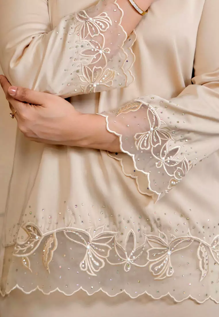 亮片蕾丝香槟色马来套装