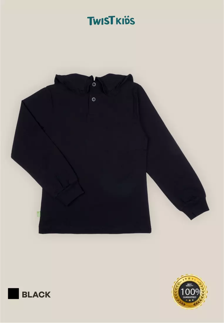 Twist Kids [Official Store] - Kyla NC, New Girls Collection, Atasan/Tshirt/Longsleeve/Kaos Lengan Panjang Anak Perempuan (usia 4-14 tahun) Warna Hitam (Black)