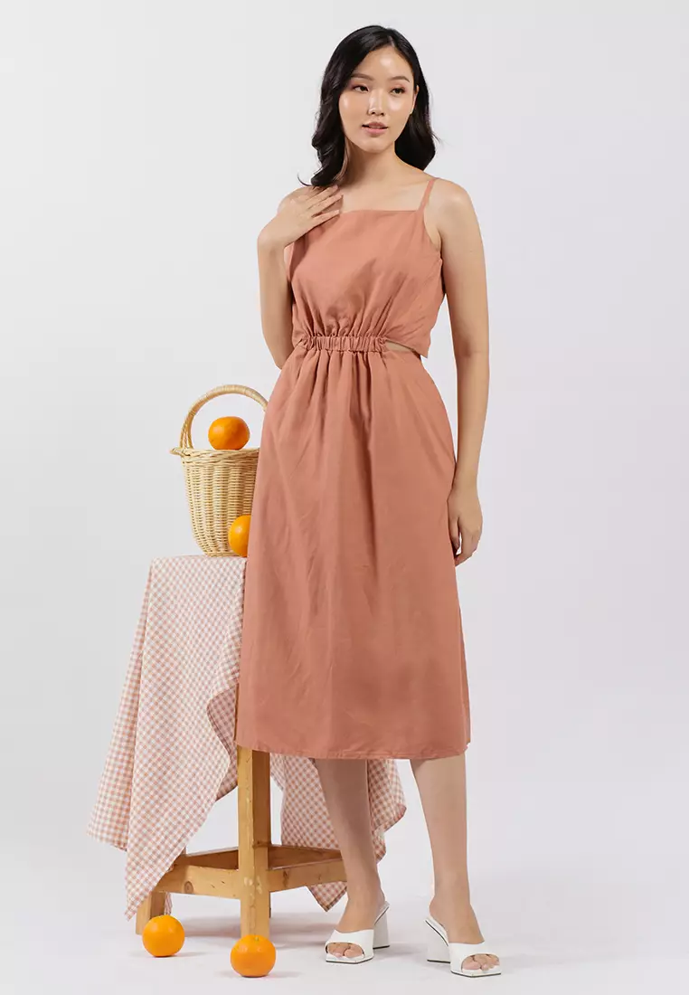 Reversible Ruched Waist Dress in Terracotta