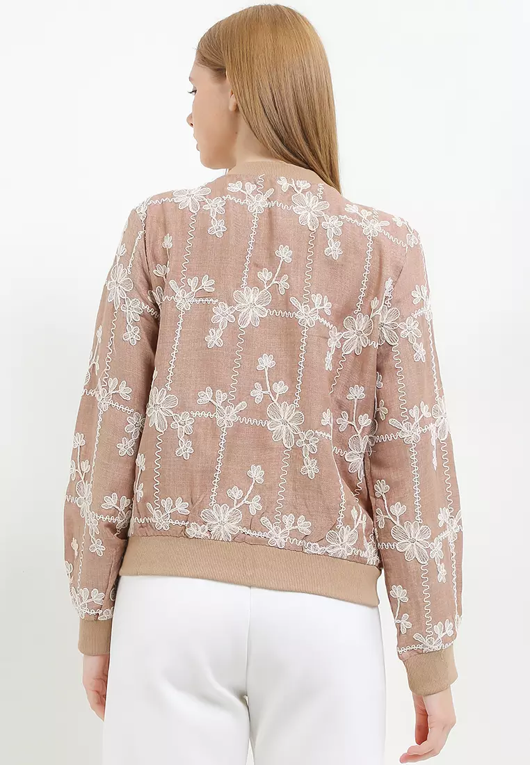 Flo Emb Rib Denim Bomber Jacket