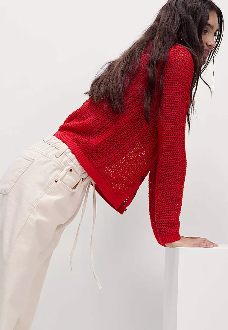 Cotton Rich Open Stitch Cropped Cardigan