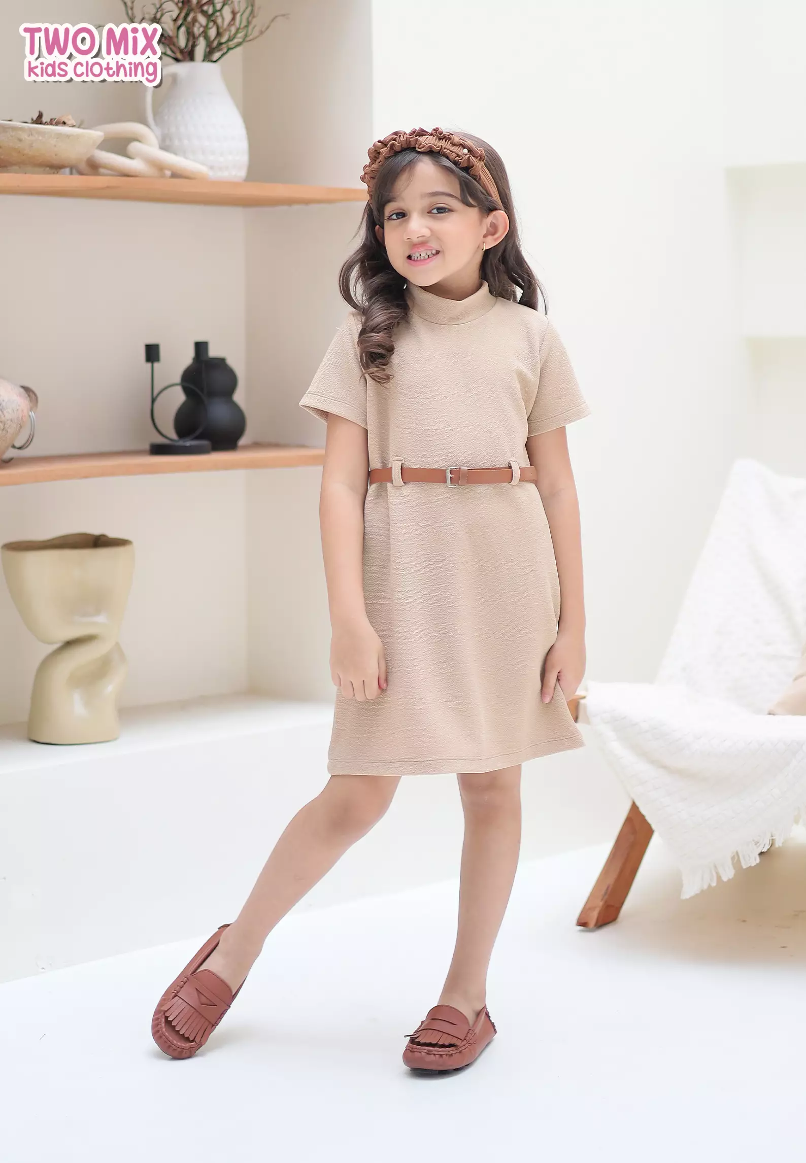 Two Mix - Baju Gloria Dress Anak Perempuan Kasual 1-8 Tahun 4409 Capuccino