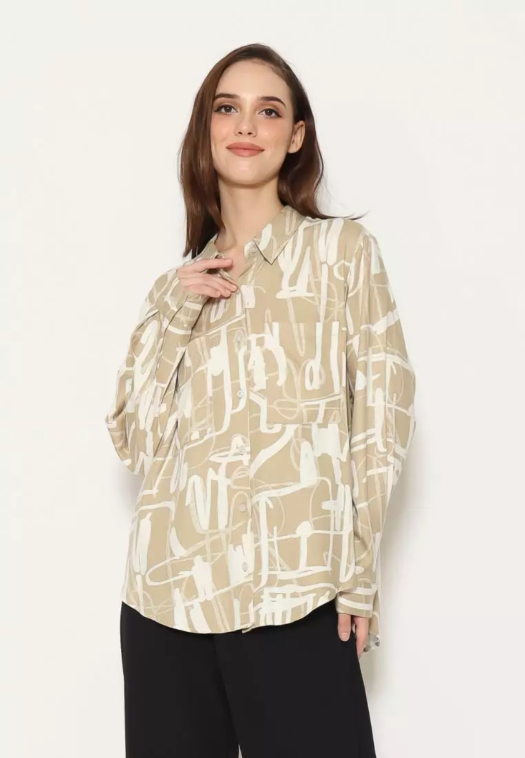 Urban Exchange Cherry Oversize Shirt Printed Khaki