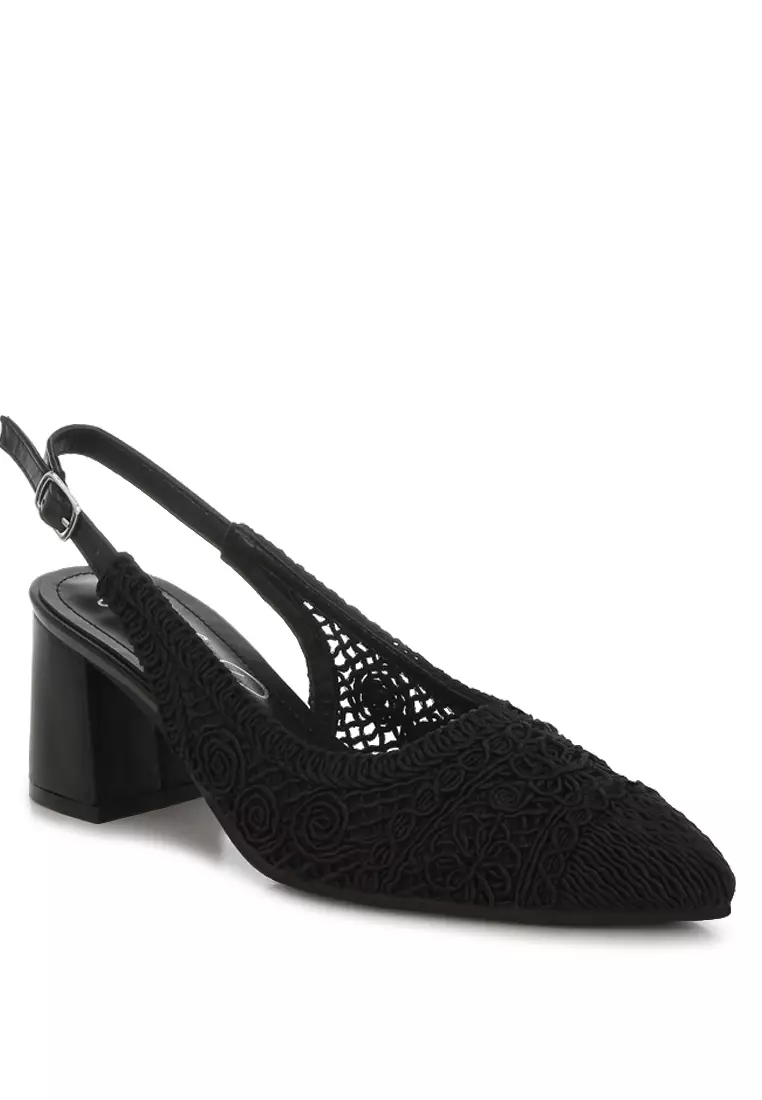 Woven Design Slingback Sandals in Black