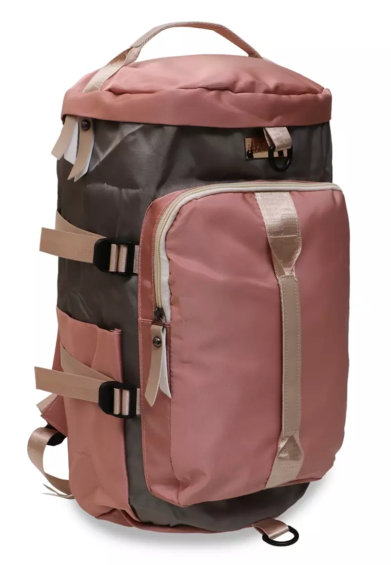 Jovin Travel Backpack Unisex with Long Strap Large Space Tas Travel Kombinasi Warna Material Nylon ORIGINAL - Pink