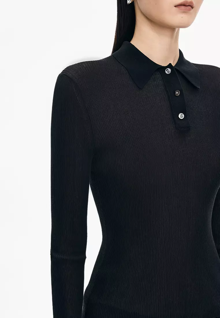 棉修身超薄款長袖套頭針織衫