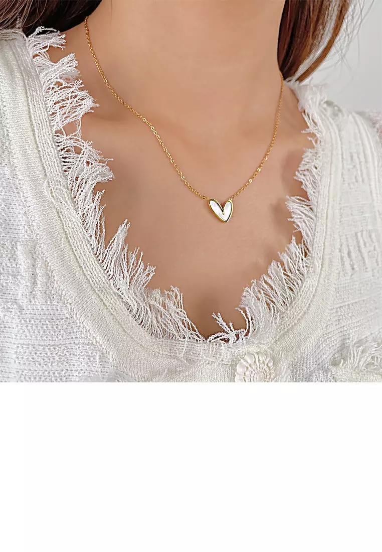 Simple and Fashion Plated Gold 316L Stainless Steel Heart-shaped Shell Pendant with Necklace