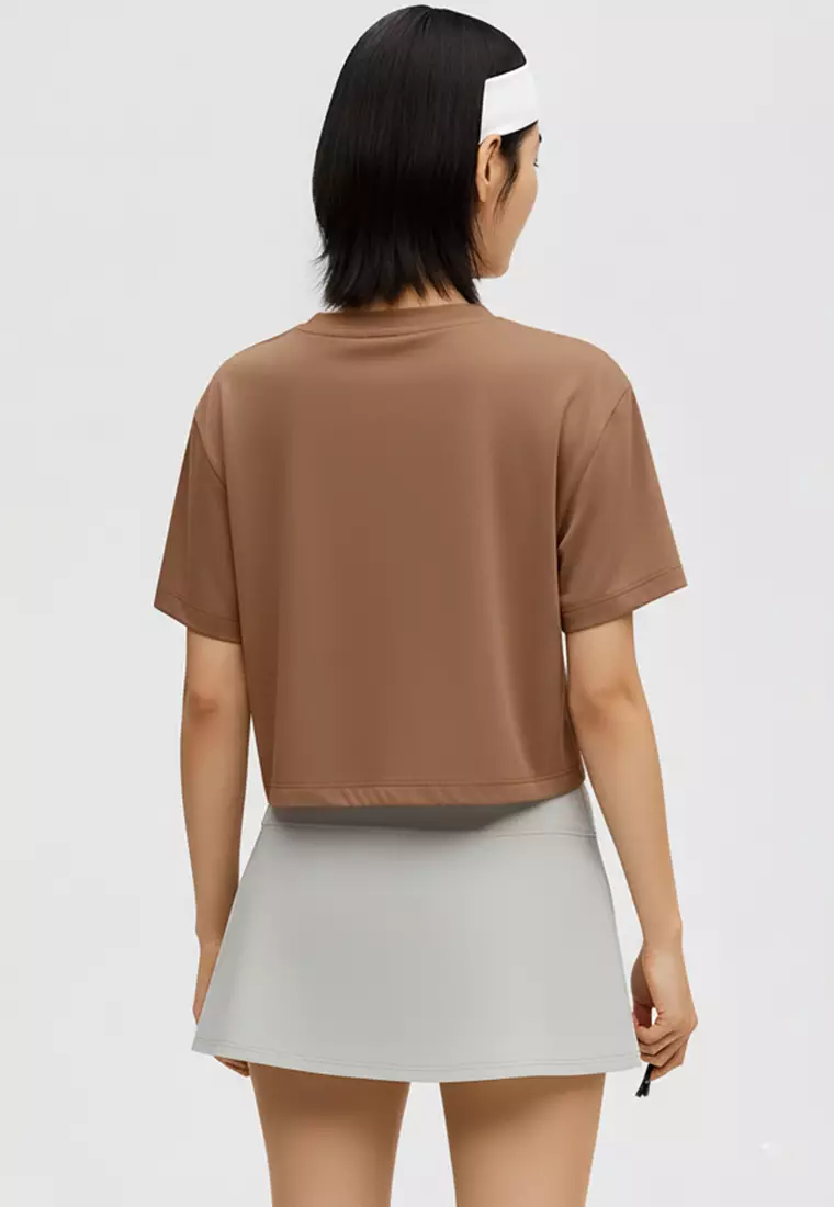 LSE18 Kaos Padel Top Crop T Shirt Olahraga Dryfit Wanita coklat muda