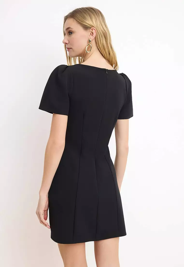 Black Fileto Pocket Detail Short / Mini Woven Dress Twoaw26El373