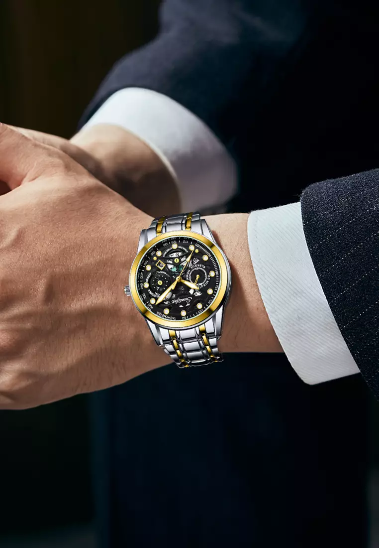 Jam Tangan Pria Anti Air Kuarsa Original Tali Stainless Steel Bisnis Santai Jam Tangan Cowok gold black