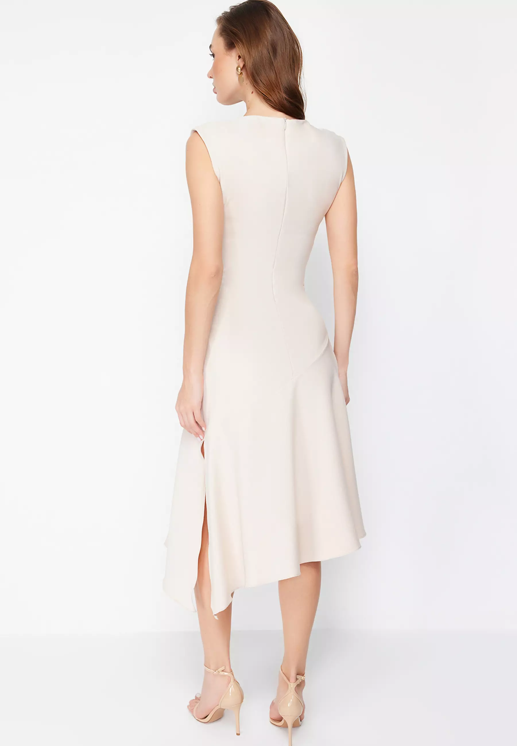 V-Neck Asymmetrical Midi Dress