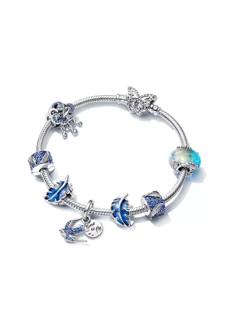 Pandora Blue Curved Feather Charm