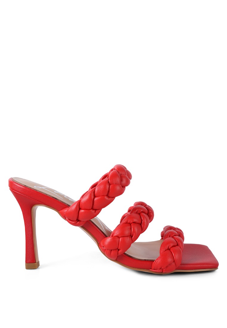 Red Triple Braided Strap Heel