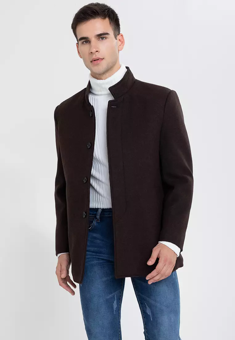 Buy Well Suited Stand Collar Woolen Coat 2023 Online | ZALORA