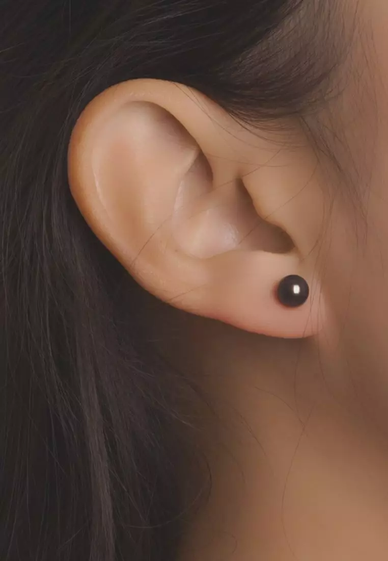 TOMEI Pearlfect Love Black Pearl Earrings, White Gold 585