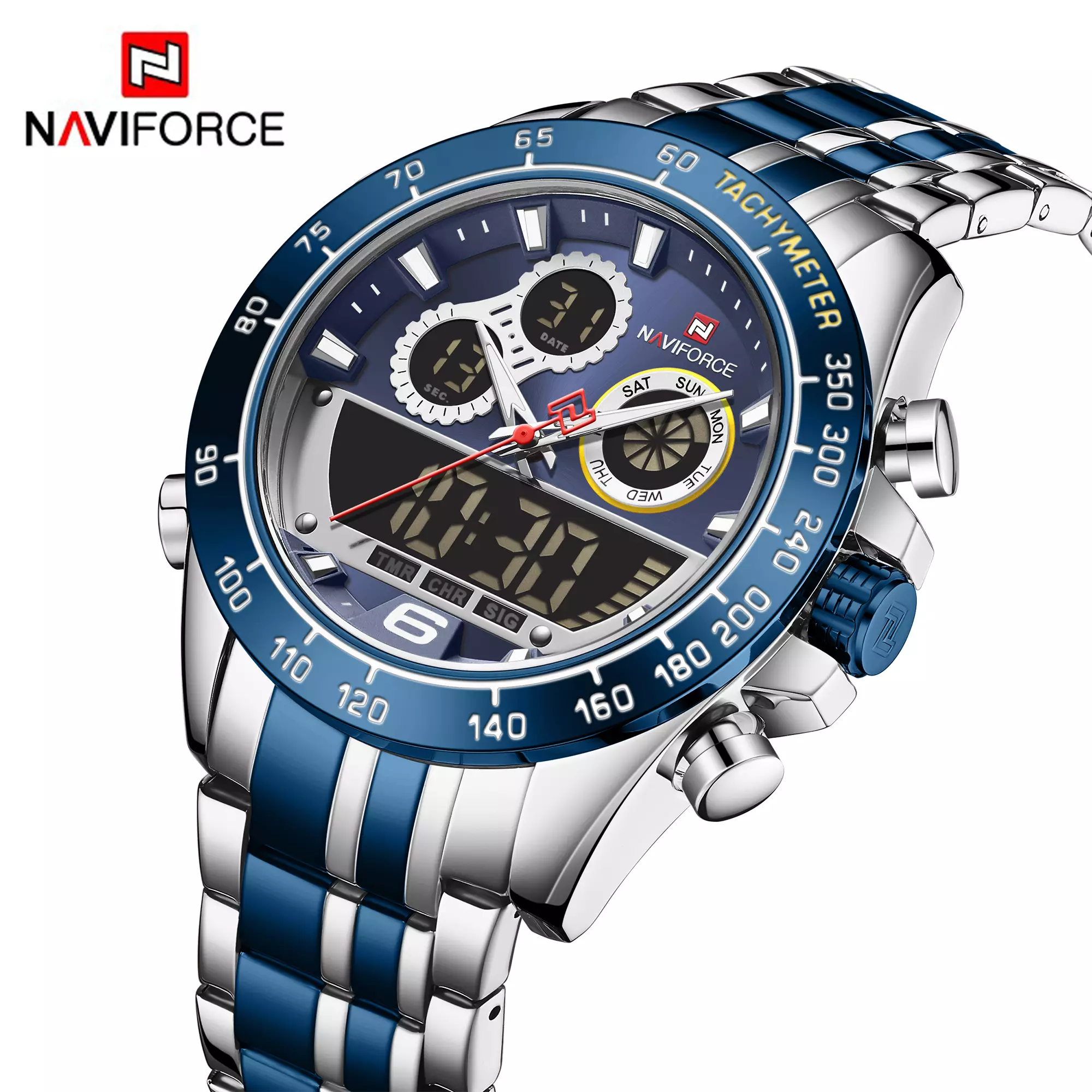 Jam Tangan Analog Pria NF-9188M Stainless Steel - BLTT5 Silver Blue