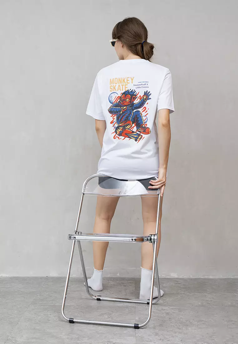 Kaos Putih t shirt polos wanita houseofcuff motif Monkey Skate